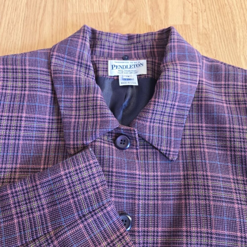 Pendleton Cropped Wool Jacket Plaid Purple Pink Women’s‎ 12 USA